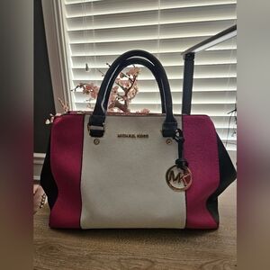 RARE Michael Kors Colorblock Handbag (Hot Pink, Black & White)